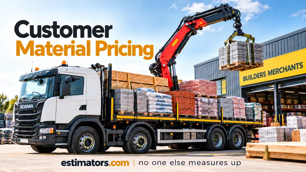 Fully loaded builders merchant crane lorry carrying building materials